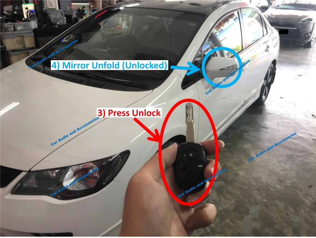 Auto Fold mirror module on Honda Civic Lock = Mirror auto fold Unlock = Mirror auto unfold