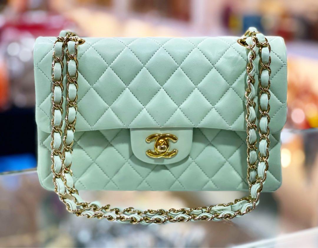 Chanel Vintage Mint Green Small 9” Classic Flap Bag, Luxury, Bags & Wallets  on Carousell
