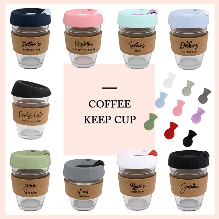 Personalised Keep Coffee Cup, Engraved Cork Band Glass Coffee Mug