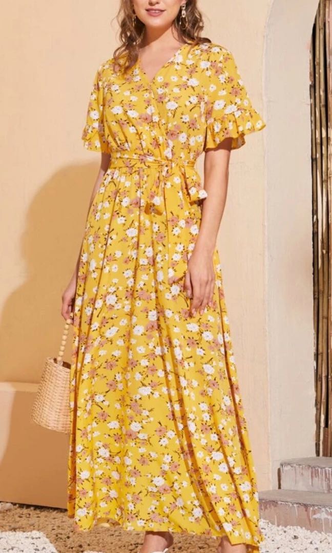 Floral Yellow Summer Maxi Dress SHEIN ...