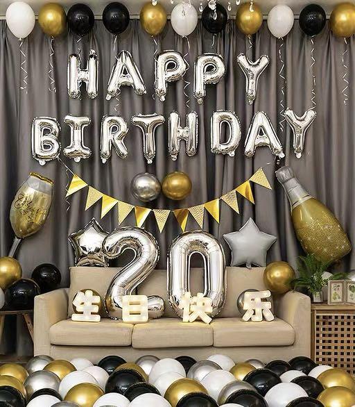 Black and Gold Happy Birthday Banner 30th Gold Number Balloons Star Bottle Champagne Foil Balloons Triangular Garland Hanging Swirls for 30th Years Old Party Supplies Zerodeco Birthday Decorations