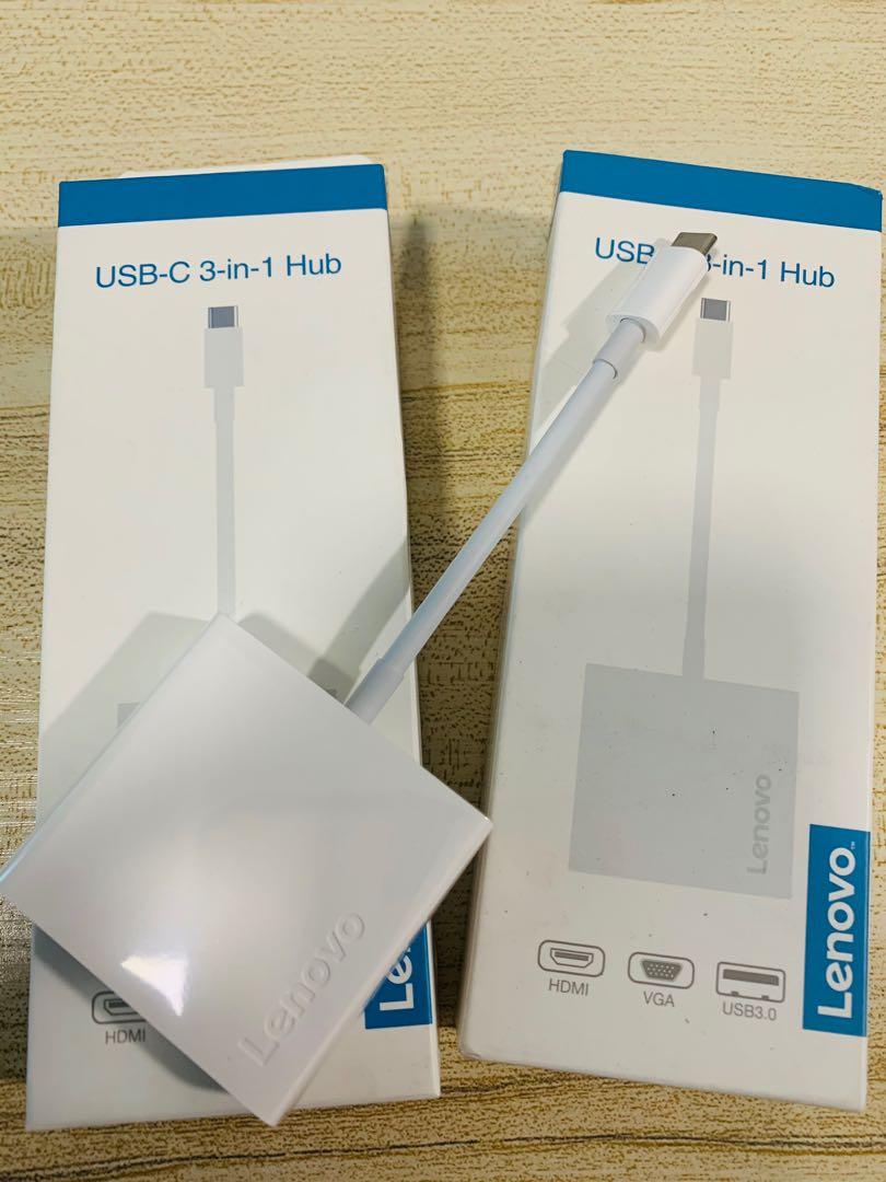 Hub USB-C 3-en-1 Lenovo GX90T33021 - Neuf D'origine, Compatible Lenovo