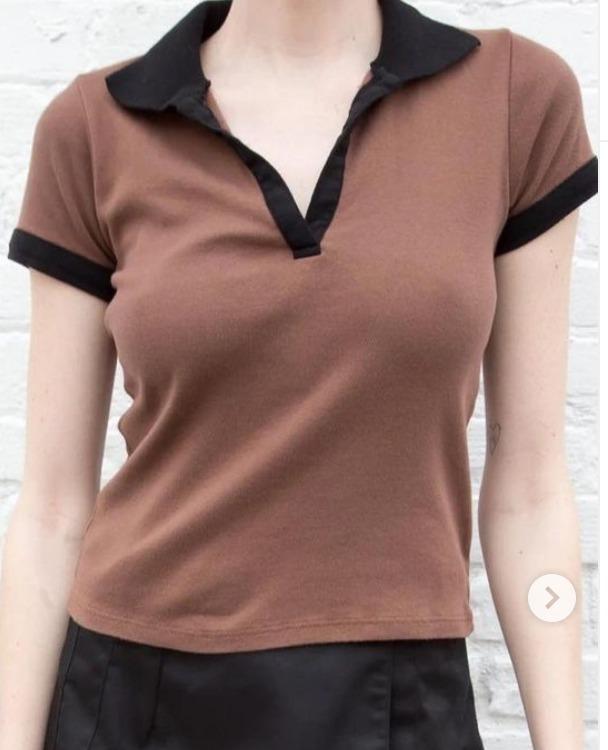 Lf Iso Brandy Collared Hailie Top Brown And Black Colourway Women S Fashion Tops Other Tops On Carousell