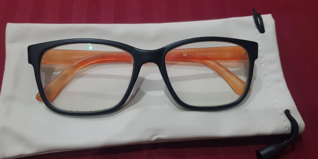 Prescription glasses. (Black/orange) (Category: Sunglasses & Eyewear) located in Manila. Submitted by lowbuypreloved (Listing ID 1072567966, Image 1). Description: replaceable lens with free pouch price negotiable.