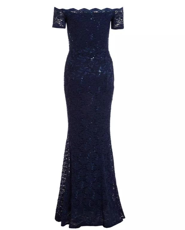 Quiz navy sequin bardot maxi dress clearance