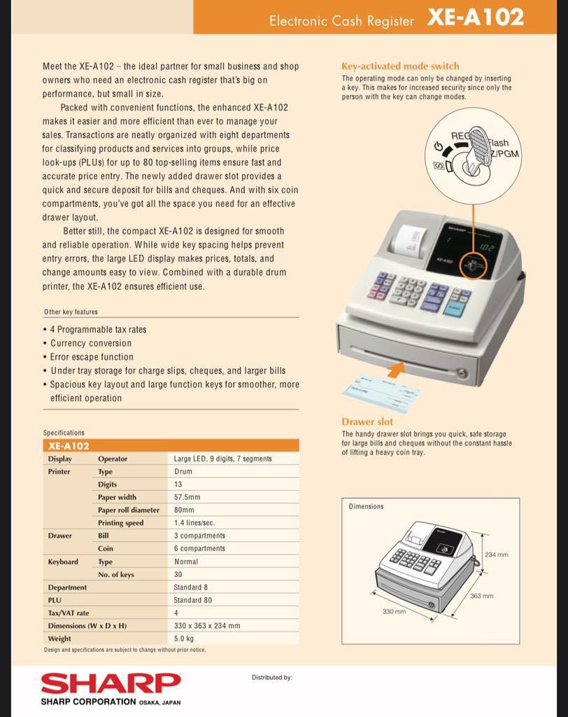 Sharp XEA102 Mesin Duit Cashier Machine, TV & Home Appliances, Washing