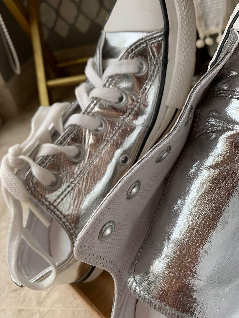Metallic silver converse size 4 on sale