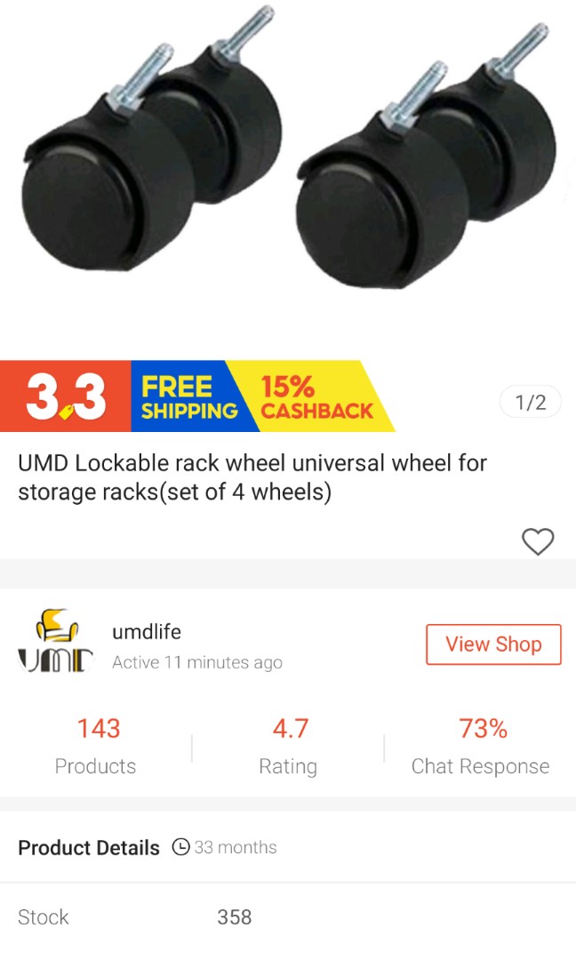 Umd lockable rack wheels for rack smaller than 75cm, Furniture, Shelves ...
