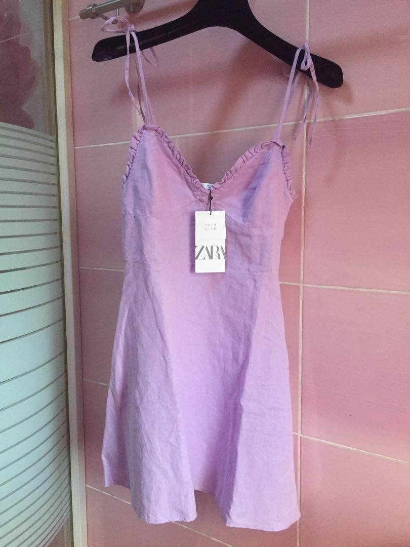 Zara Linen Mini Dress in Lilac Purple ...