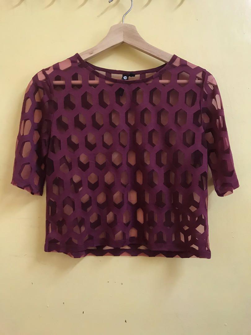 burgundy sheer top