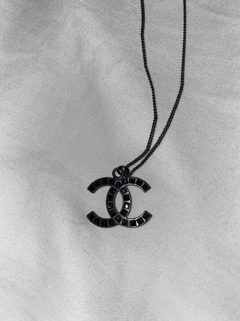Chanel metallic black clearance tone crystal necklace
