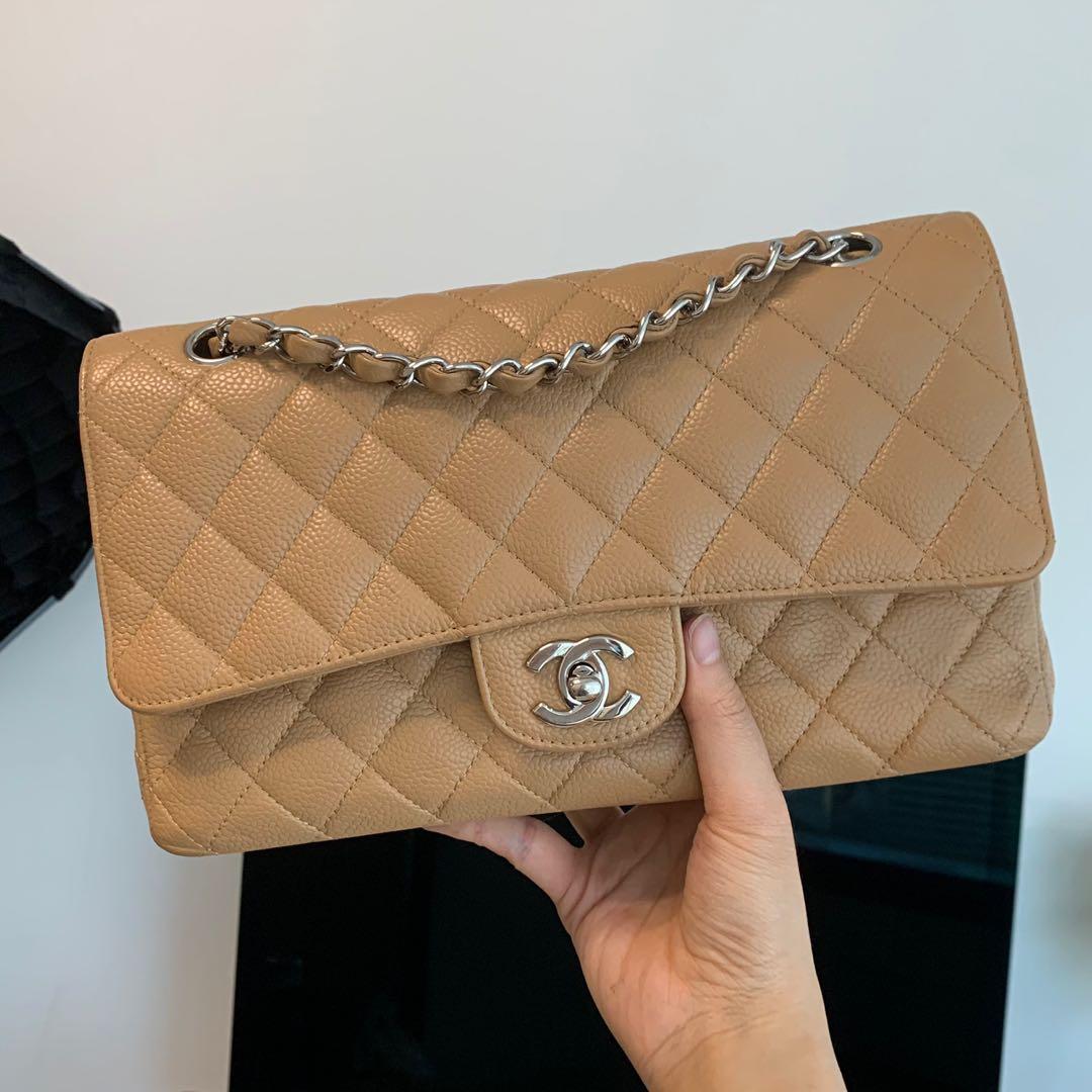 Chanel Classic Flap Bag in Medium Caramel Dark Beige Caviar Silver  Hardware, Luxury, Bags & Wallets on Carousell