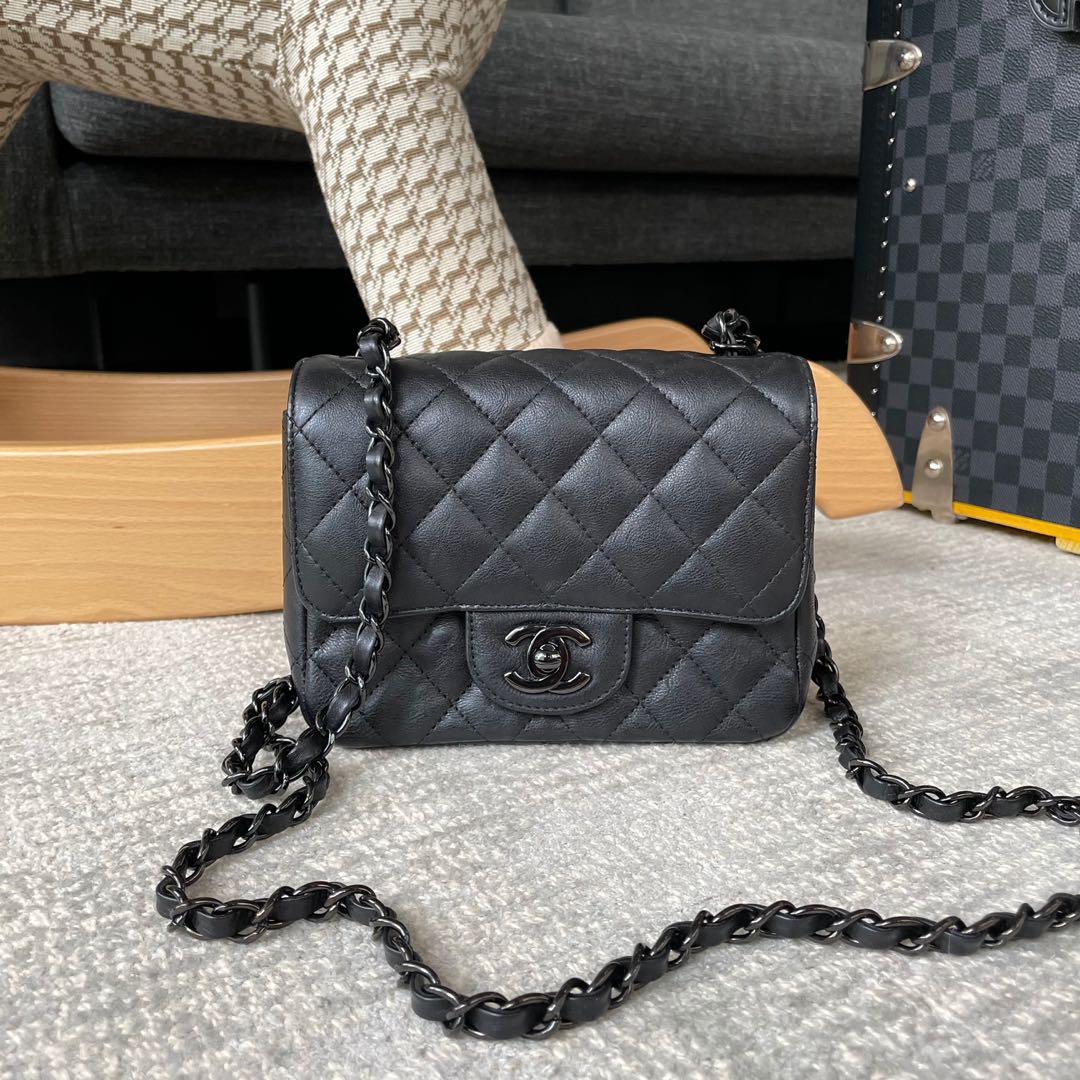 CHANEL Lambskin Quilted Mini Rectangular Flap So Black 1271356