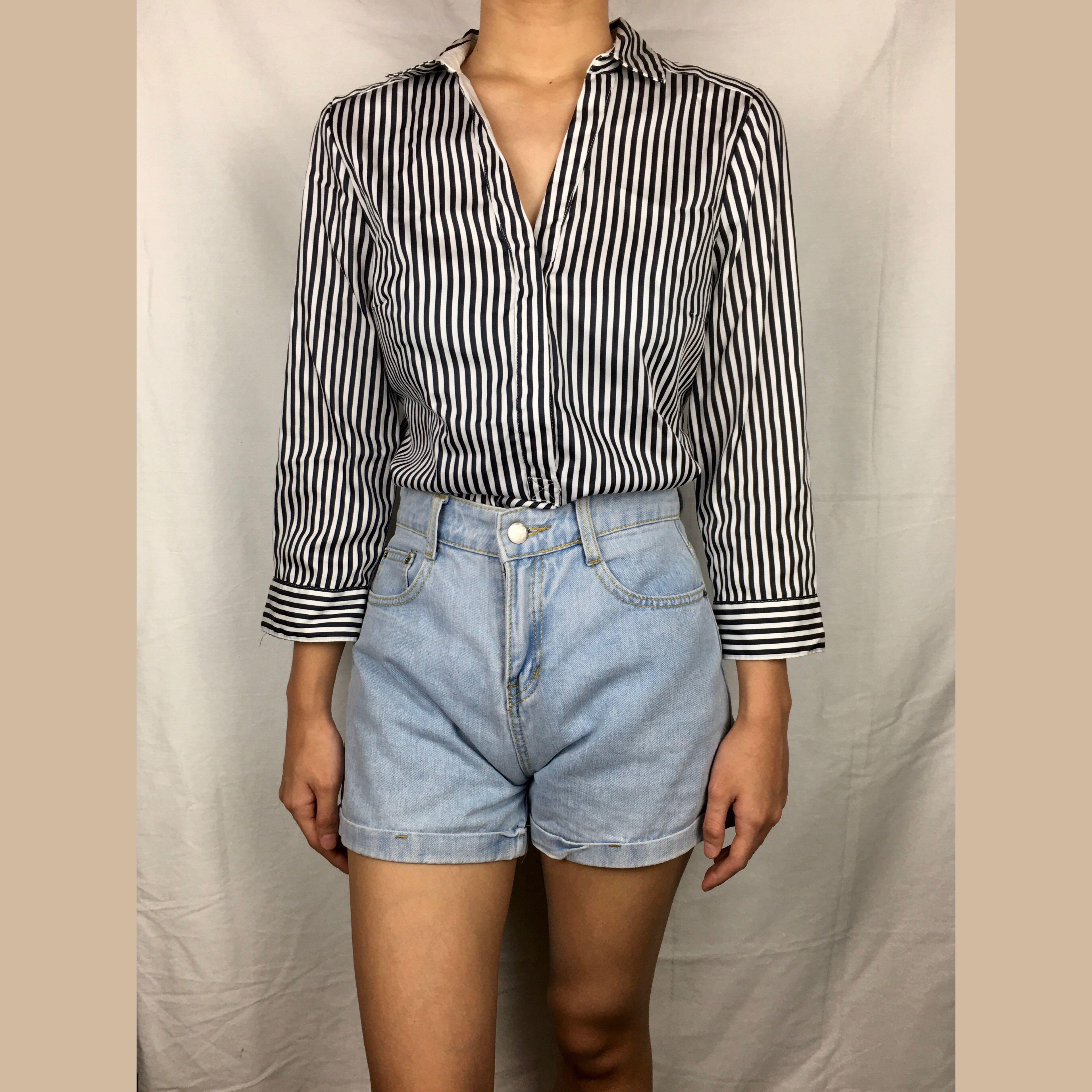 black and white striped polo long sleeve