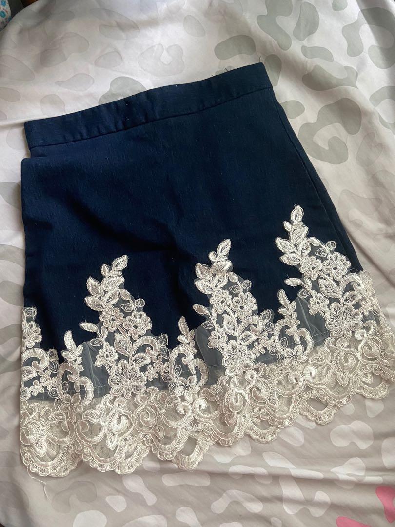 Denim skirt hotsell with lace hem