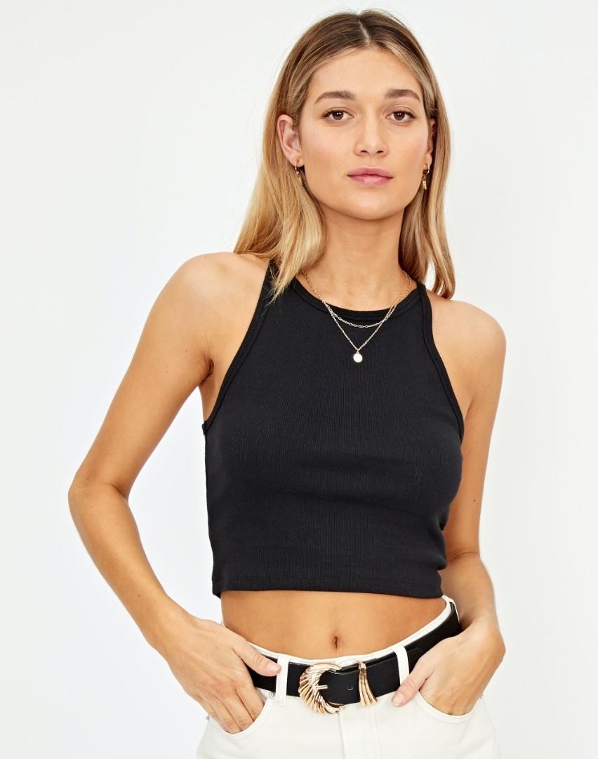 Glassons Racer Rib Cropped Halter Tank, Women's Fashion, Clothes, Tops ...