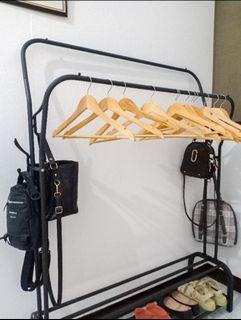 Ikea Inspired Multifunction Double Pole Type Drying Rack Wardrobe FloorRack Hanger Hanging Clothes Shelf Shoe Storage