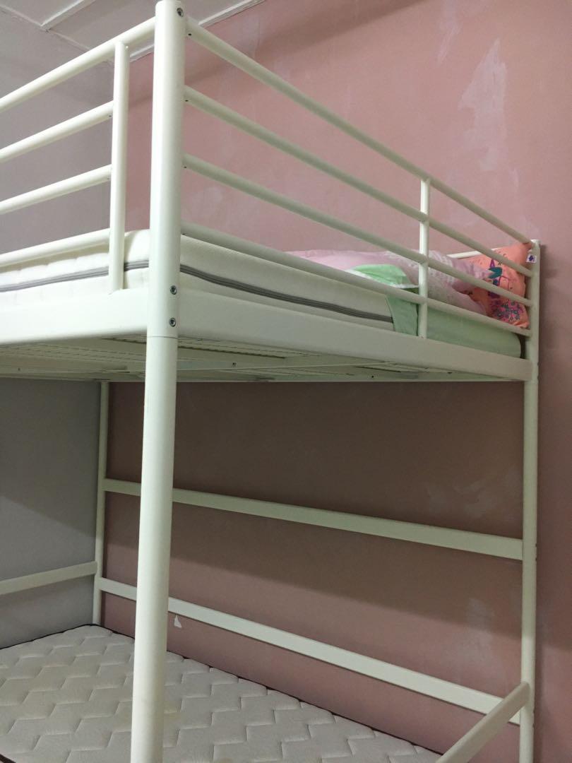 IKEA TROMSO Loft Bed (double) + IKEA double sized mattress, Furniture