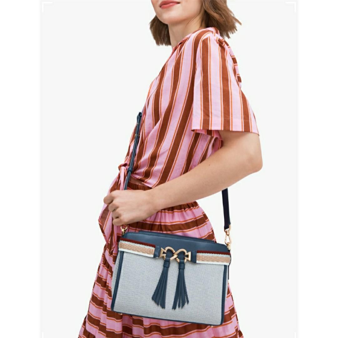 Clearance Sales IN STOCK Kate Spade Toujours Canvas Medium Crossbody Sling Bag Blazer Blue Multi