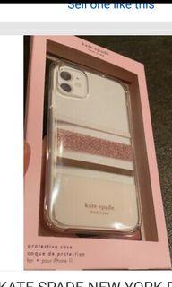NIB KATE SPADE NEW YORK Pink Stripe Glitter White Simple IPHONE 11 Phone CASE