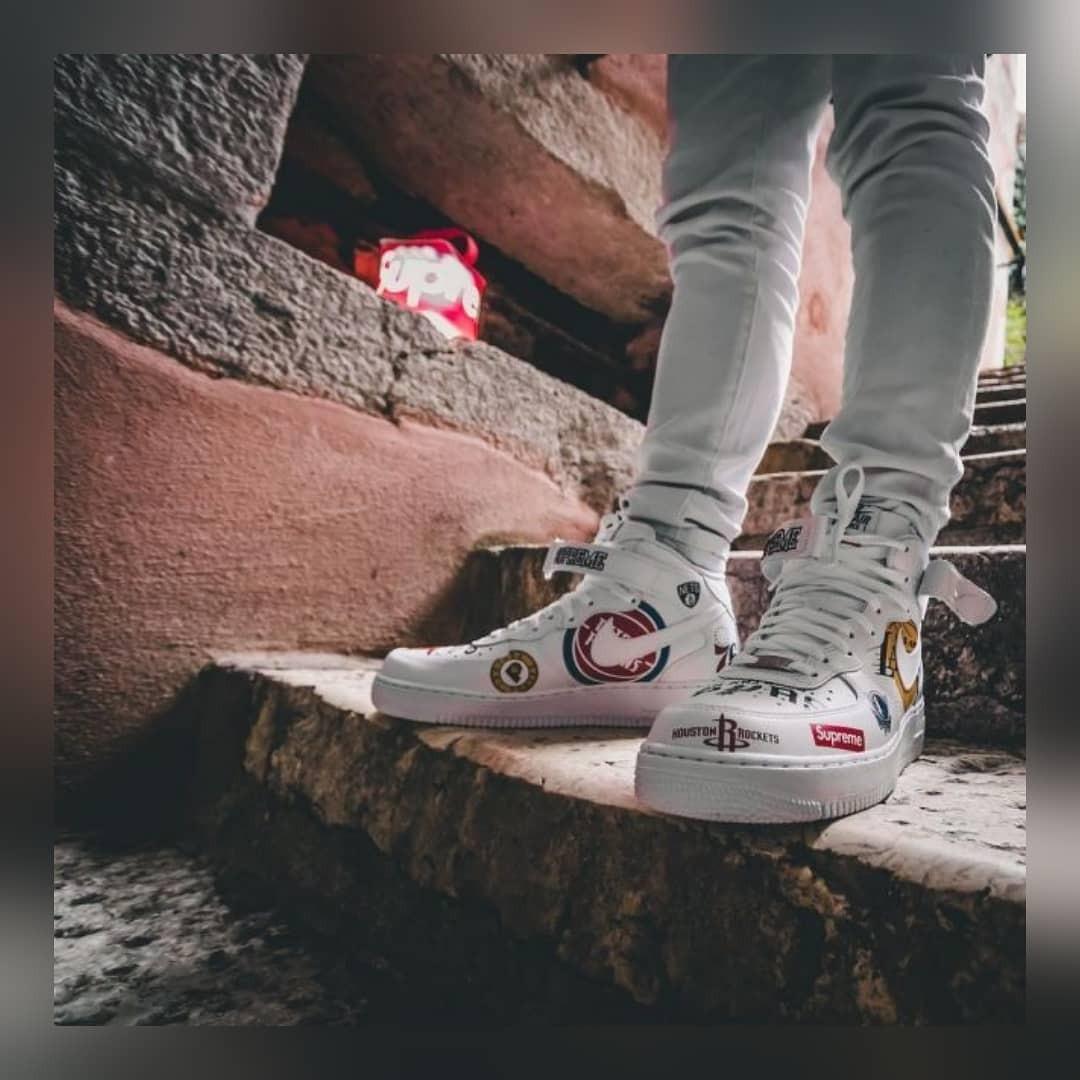 Air force 1 mid supreme nba white on feet clearance