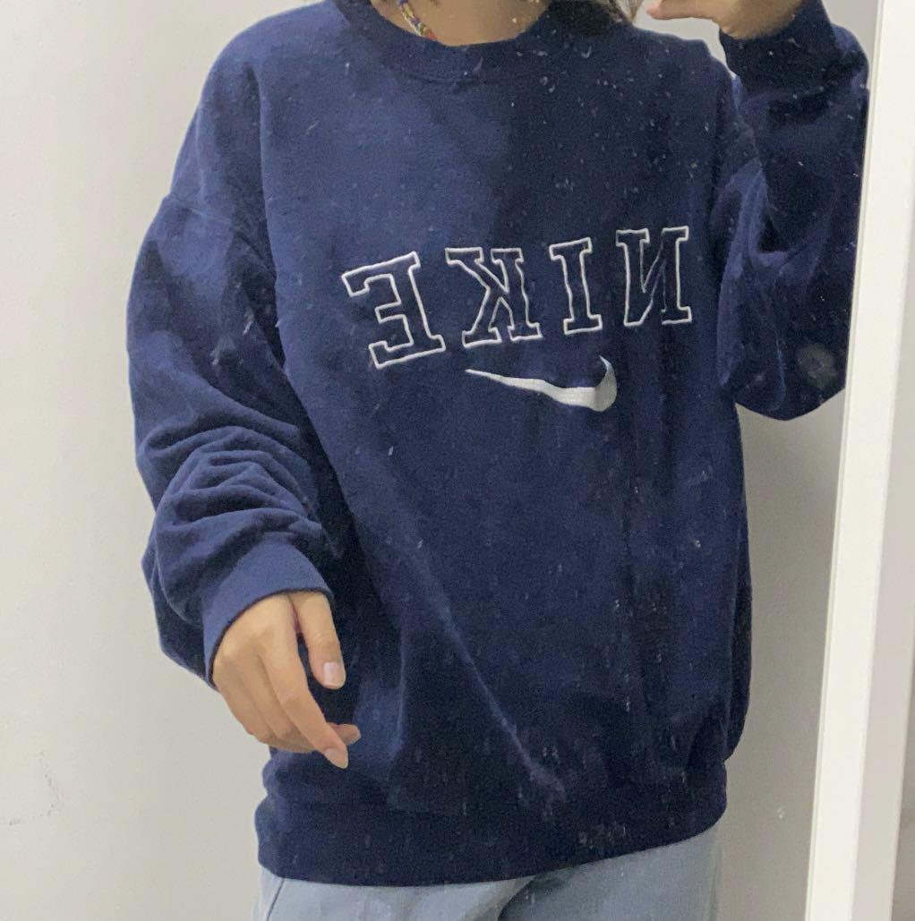 vintage nike spell out navy blue pullover Women s Fashion Tops Other Tops on Carousell