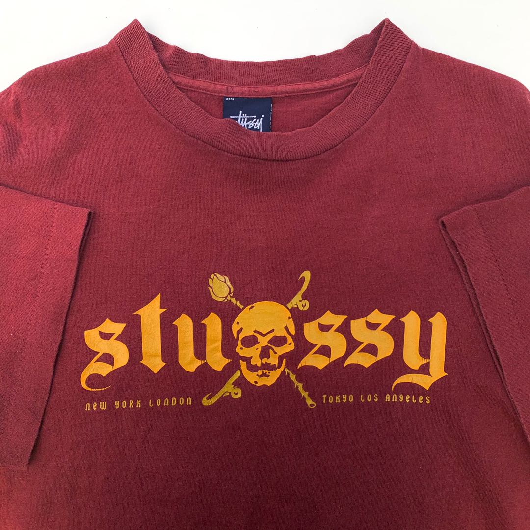 Vintage Stussy Skull Tee (Maroon), Men 