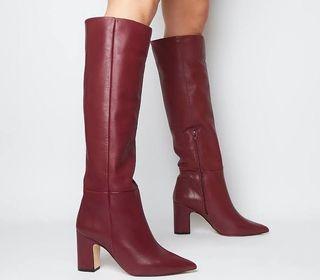 Women Burgundy Vinyl Knee High Heels Boots