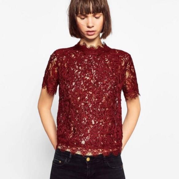Zara burgundy lace top, Women's Fashion, Tops, Sleeveless on Carousell