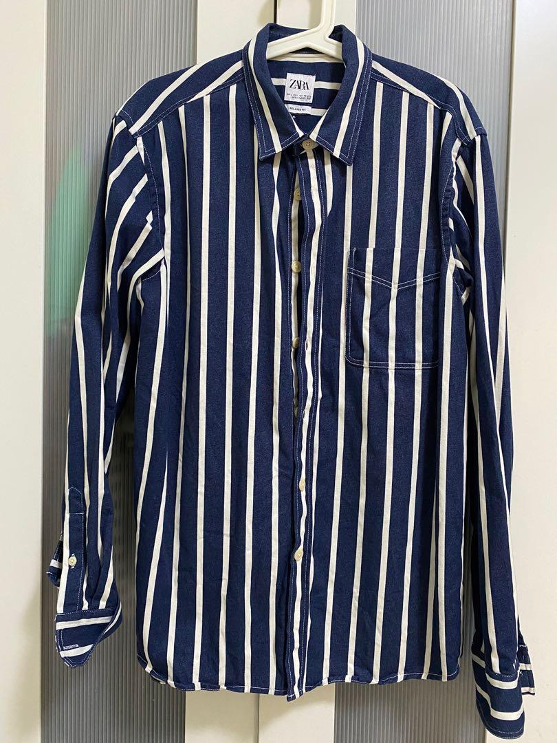 Zara Striped Denim Shirt, Men'S Fashion, Tops & Sets, Formal Shirts On  Carousell
