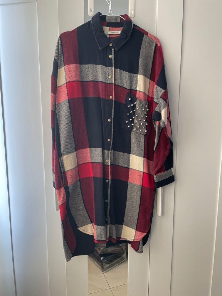 Zara Studded Shirt Dress, Fesyen Wanita 