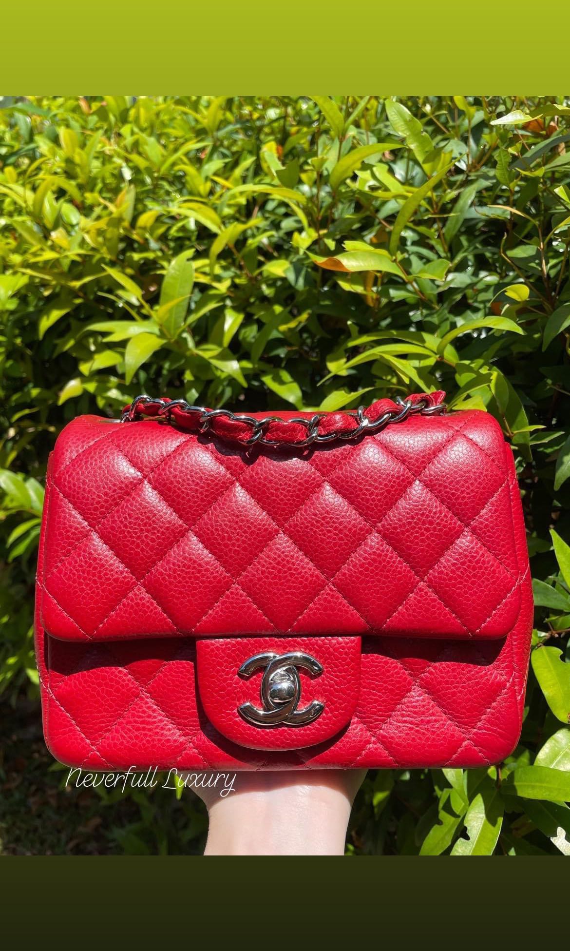 Chanel Mini Square Classic Flap 14C Red Caviar SHW No.18