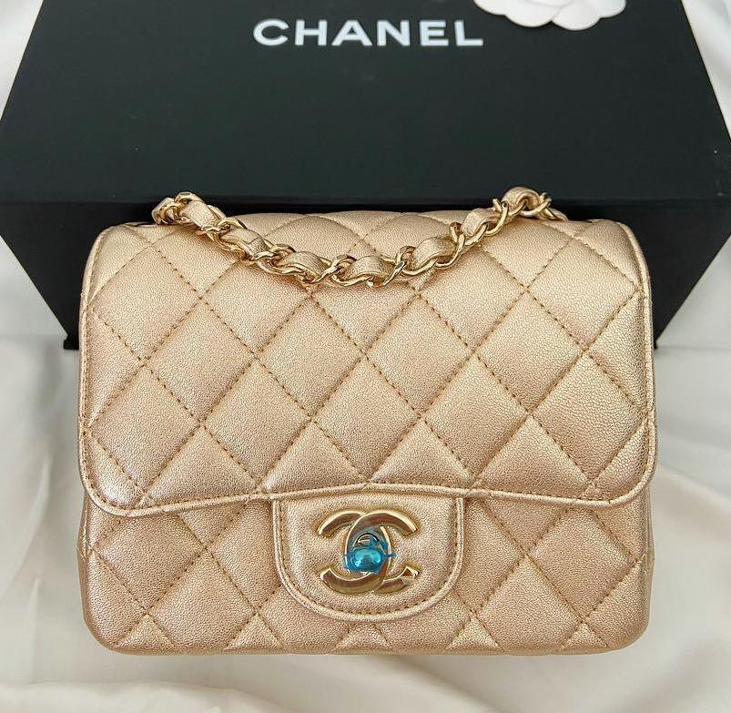 Chanel Classic Medium Double Flap 21S Iridescent Beige Quilted Calfskin  with light gold hardware