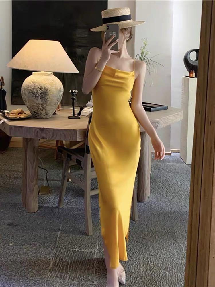 Satin cowl back dress best sale