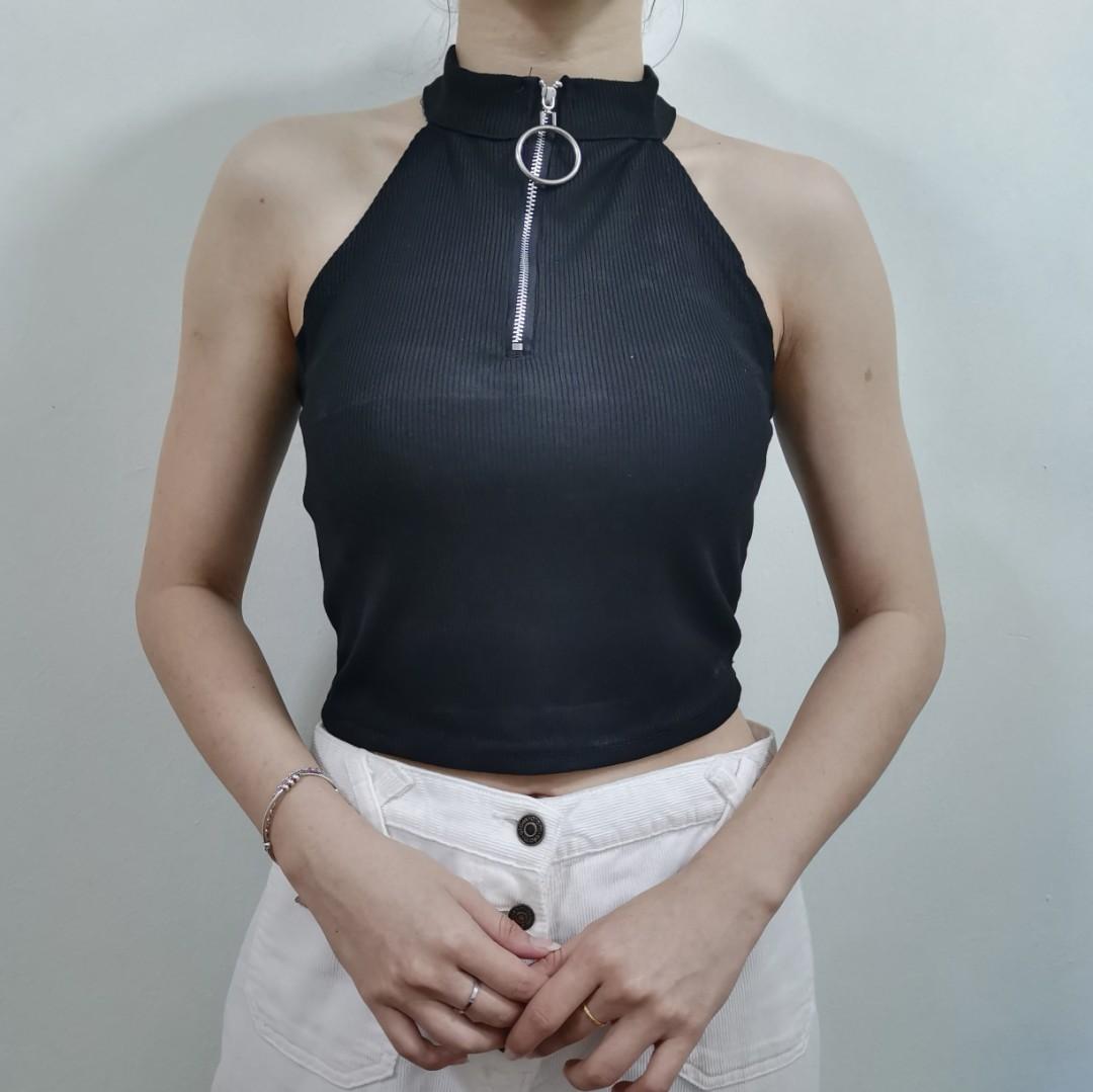 zip high neck top