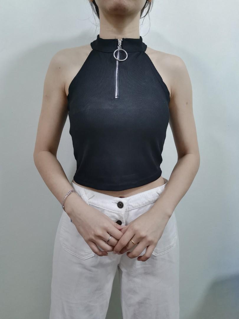Black high neck halter online top