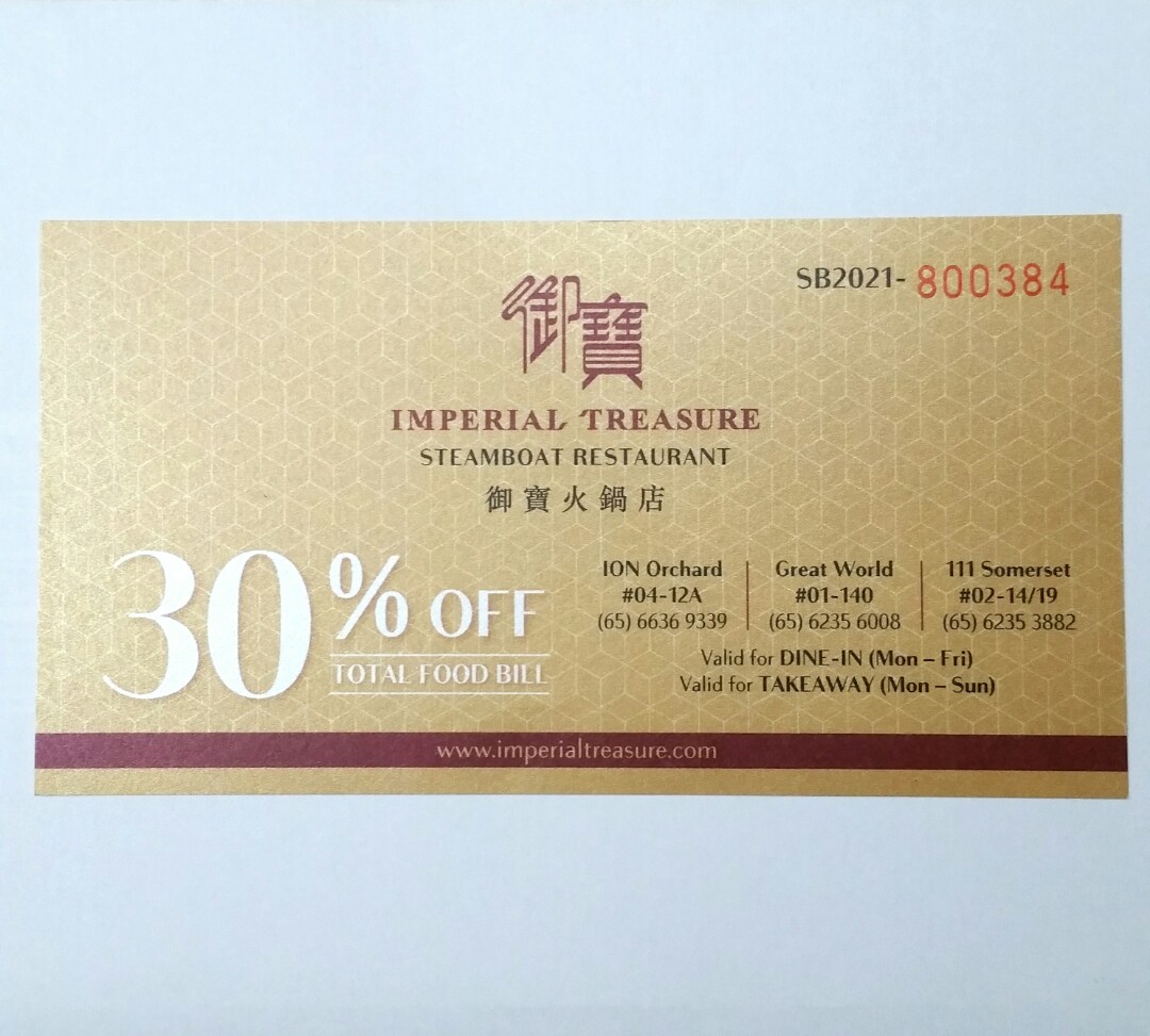Imperial Treasure Voucher (30 Off), Tickets & Vouchers, Vouchers on
