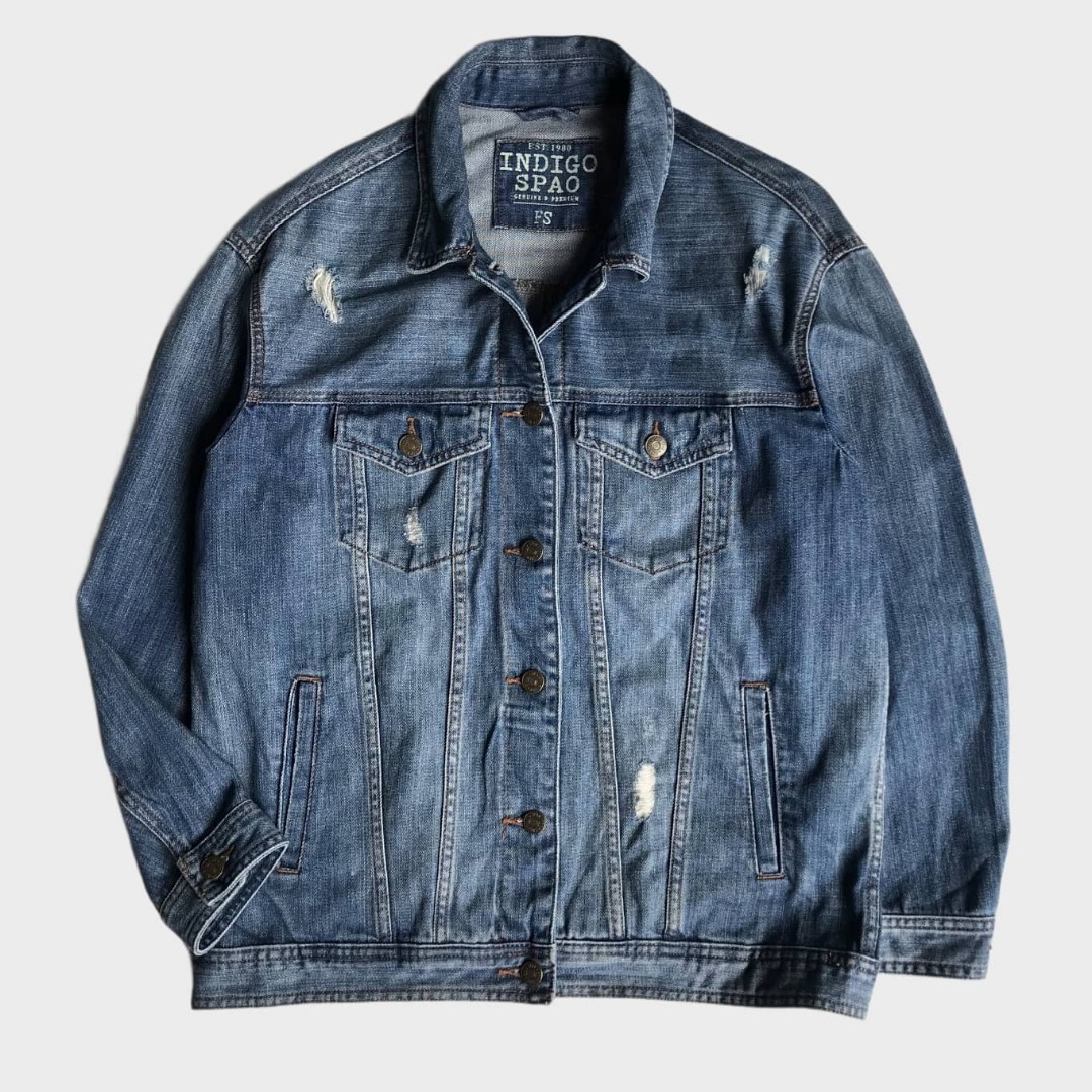 Jacket Jeans Indigo Spao Ripped, Fesyen 