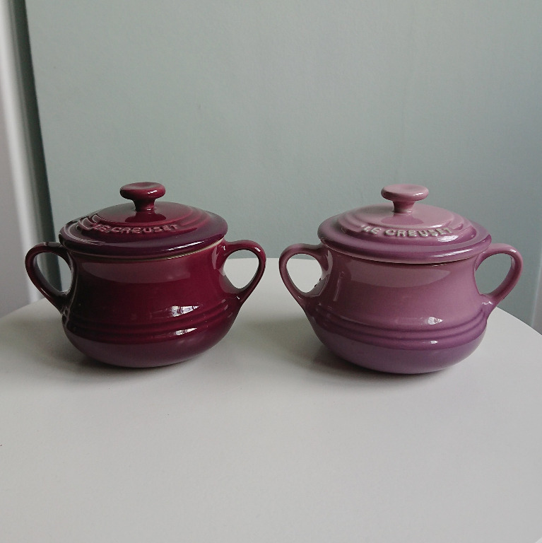 Creuset Mini Soup Bowl with Lids Set of 2 - Beet & Mauve Pink, Furniture & Home Living, Kitchenware & Tableware, Cookware & Accessories on Carousell