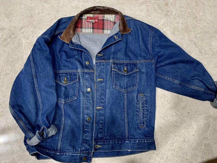 Marlboro denim top jacket leather collar