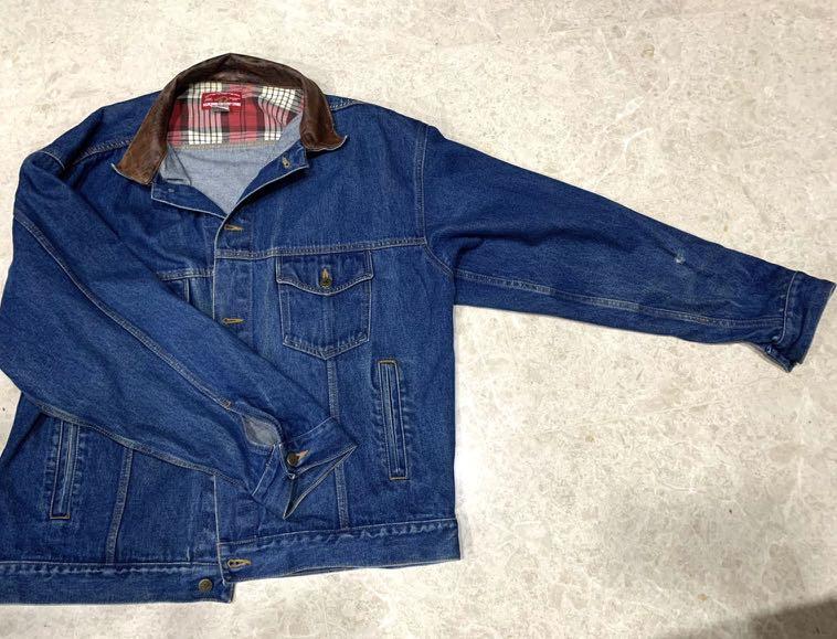 Marlboro denim clearance jacket leather collar
