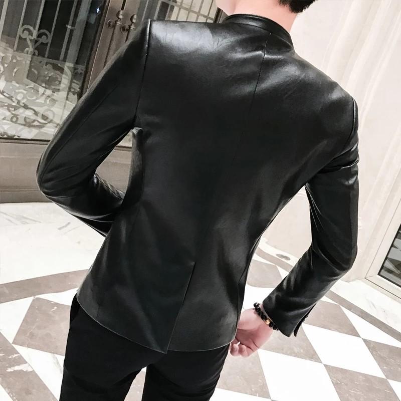 Mens black leather suit jacket on sale