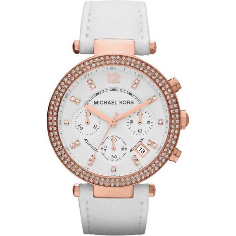 MICHAEL KORS Parker Chronograph Rose Gold-tone White Leather Ladies Watch  MK2281, Women's Fashion, Watches & Accessories, Watches on Carousell