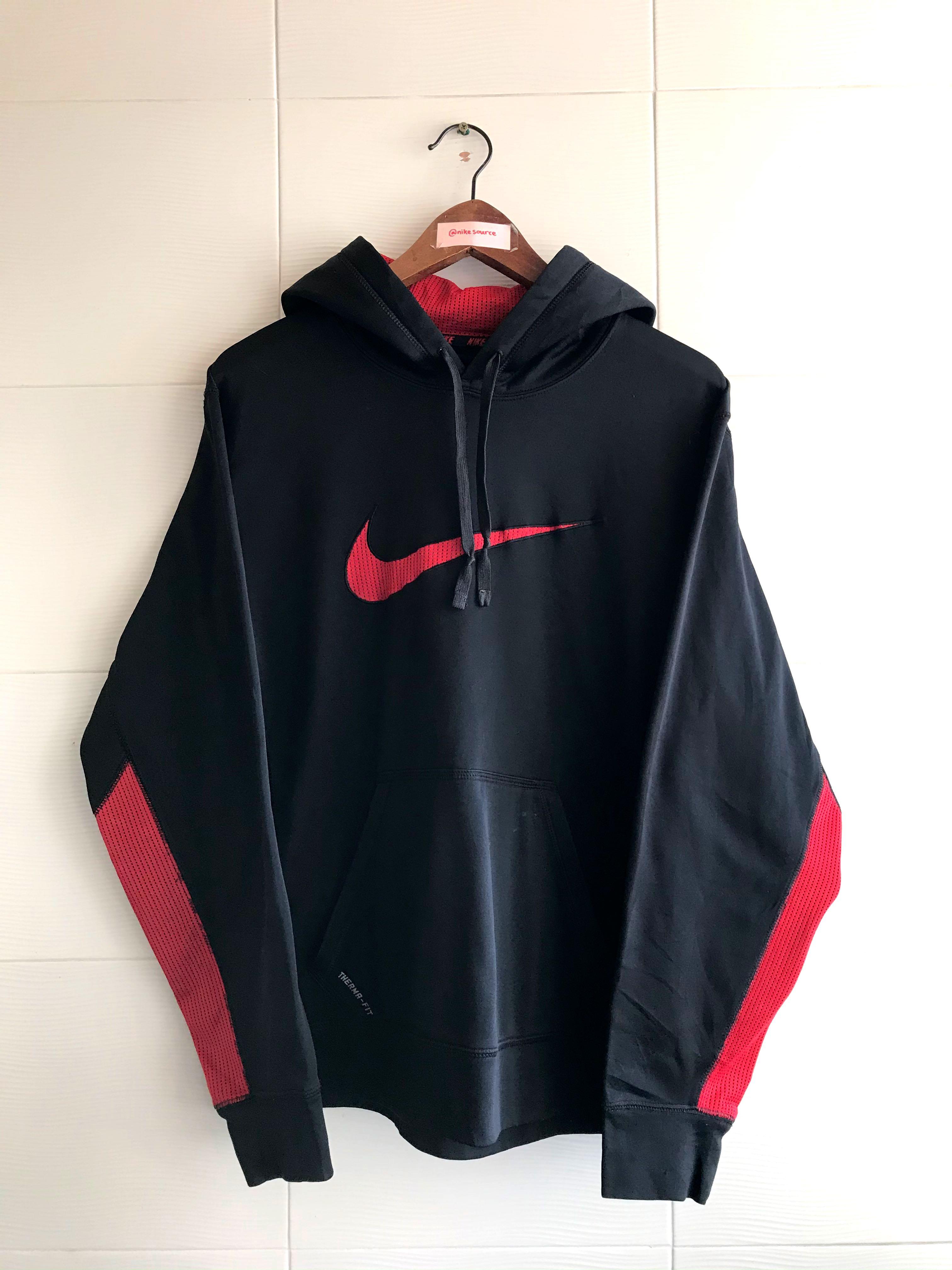 Nike big swoosh red black hoodie x vtg Men s Fashion Tops Sets