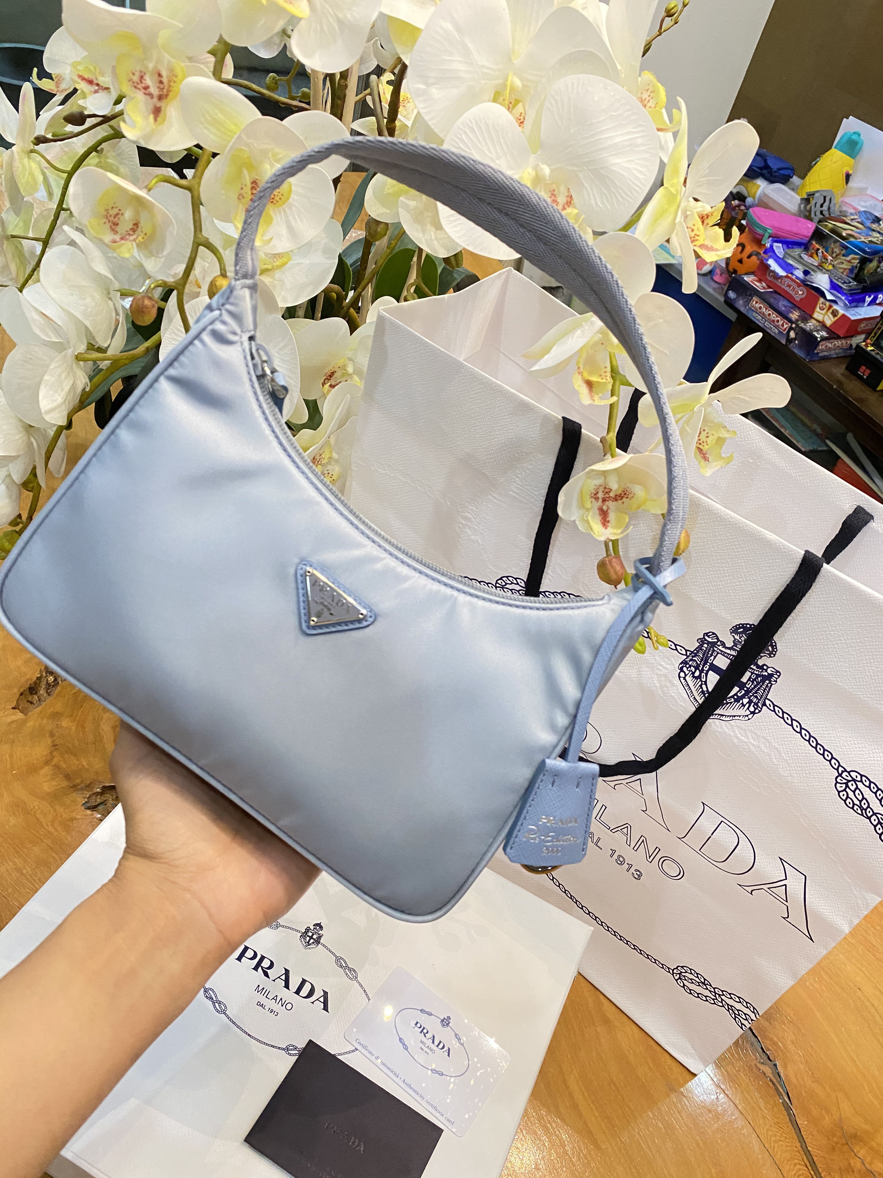 NEW PRADA RE EDITION 2000 NYLON BAG in Astral Blue