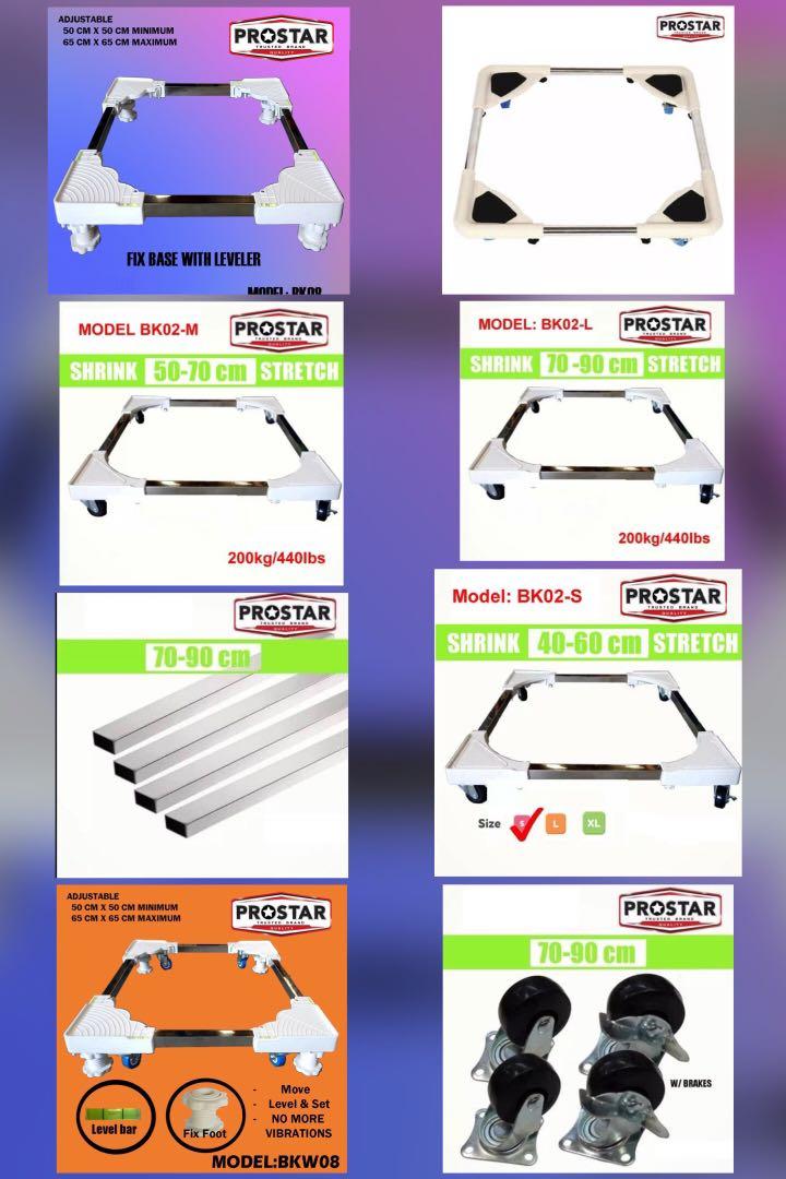 Prostar Adjustable Washing Machine Refrigerator Stand (Category: Home Improvement Tools & Accessories) located in Quezon City. Submitted by ms.relove (Listing ID 1076728610, Image 1). Description: Features: - It has a durable stainless steel and sturdy plastic panel with a strong load capacity of 200kg. - It is suitable for washing machine, refrigerator, sterilizing cabinets and air conditioner. - The length and width are both adjustable to fit h