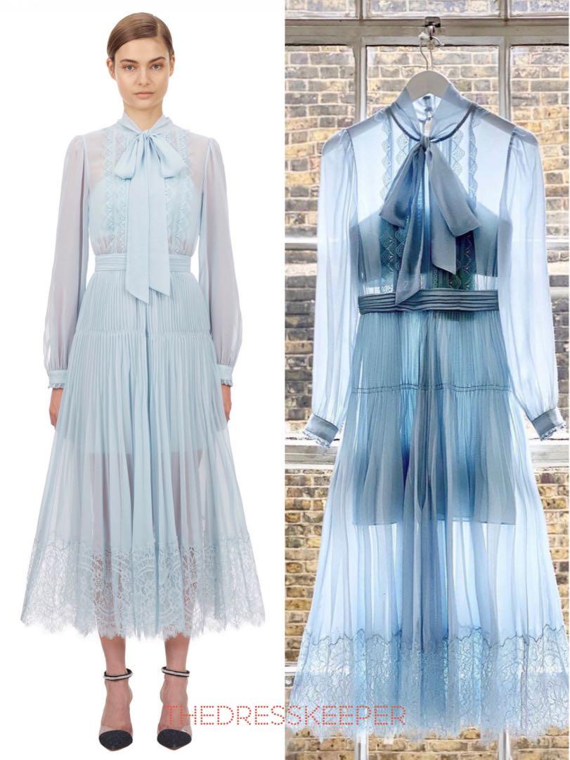 Pale blue chiffon trimmed dress clearance