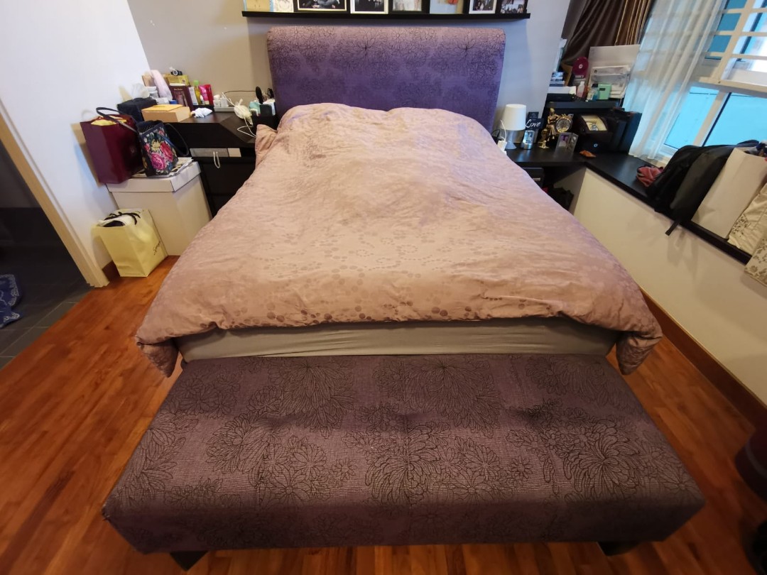 Serta queen size bed frame and footstool/bench only, Furniture & Home