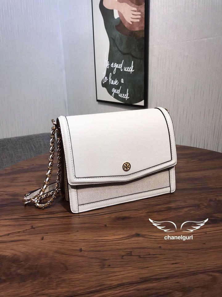Tory Burch Robinson Small Convertible Bag Canvas Floral Chain Bag White,  Women's Fashion, Bags & Wallets, Purses & Pouches on Carousell