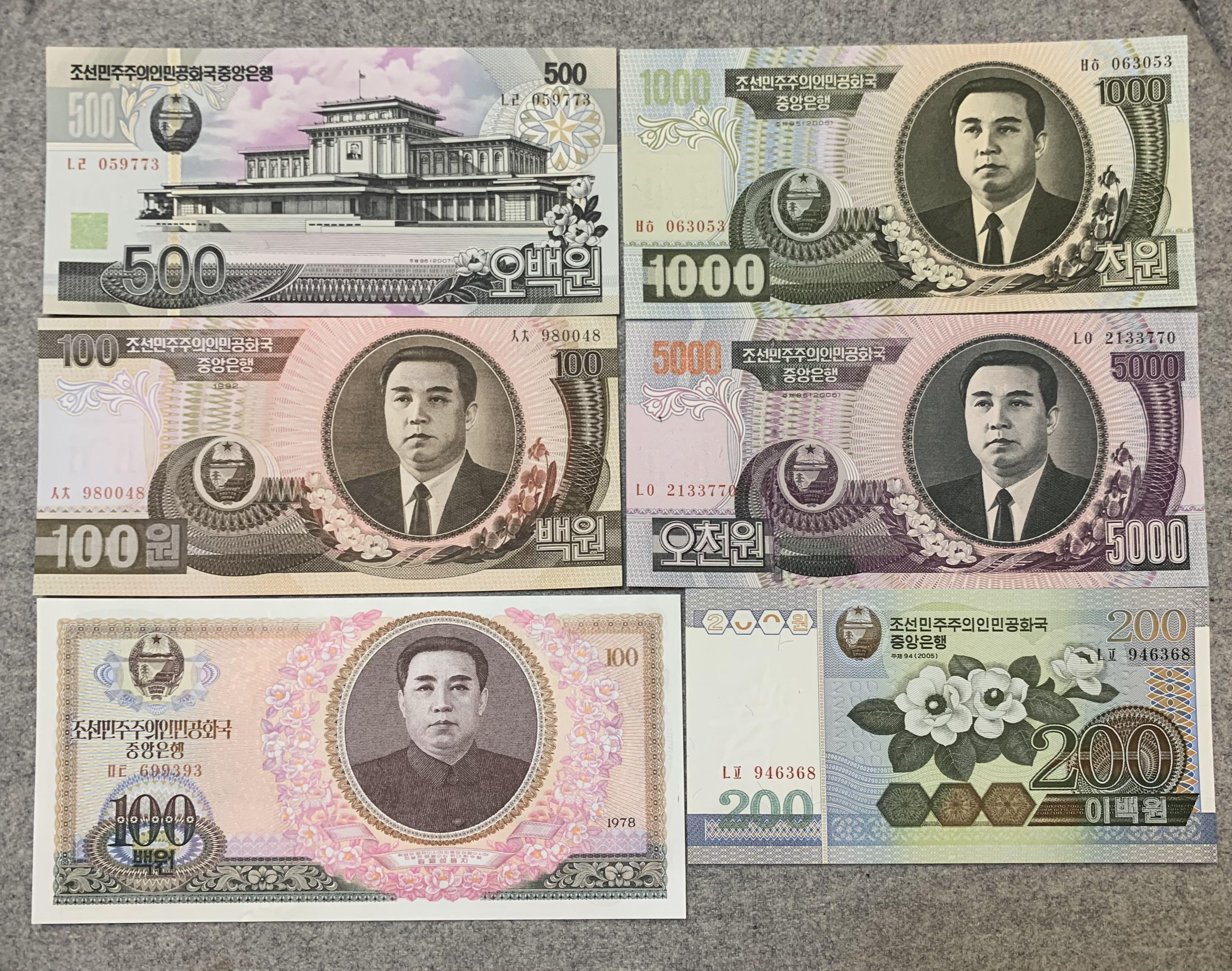 UNC直版北韓朝鮮紙幣6張, 興趣及遊戲, 收藏品及紀念品, 錢幣- Carousell
